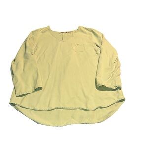 Soft Surroundings Tunic Top M Roll Tab Sleeve V Neck  chartreuse green